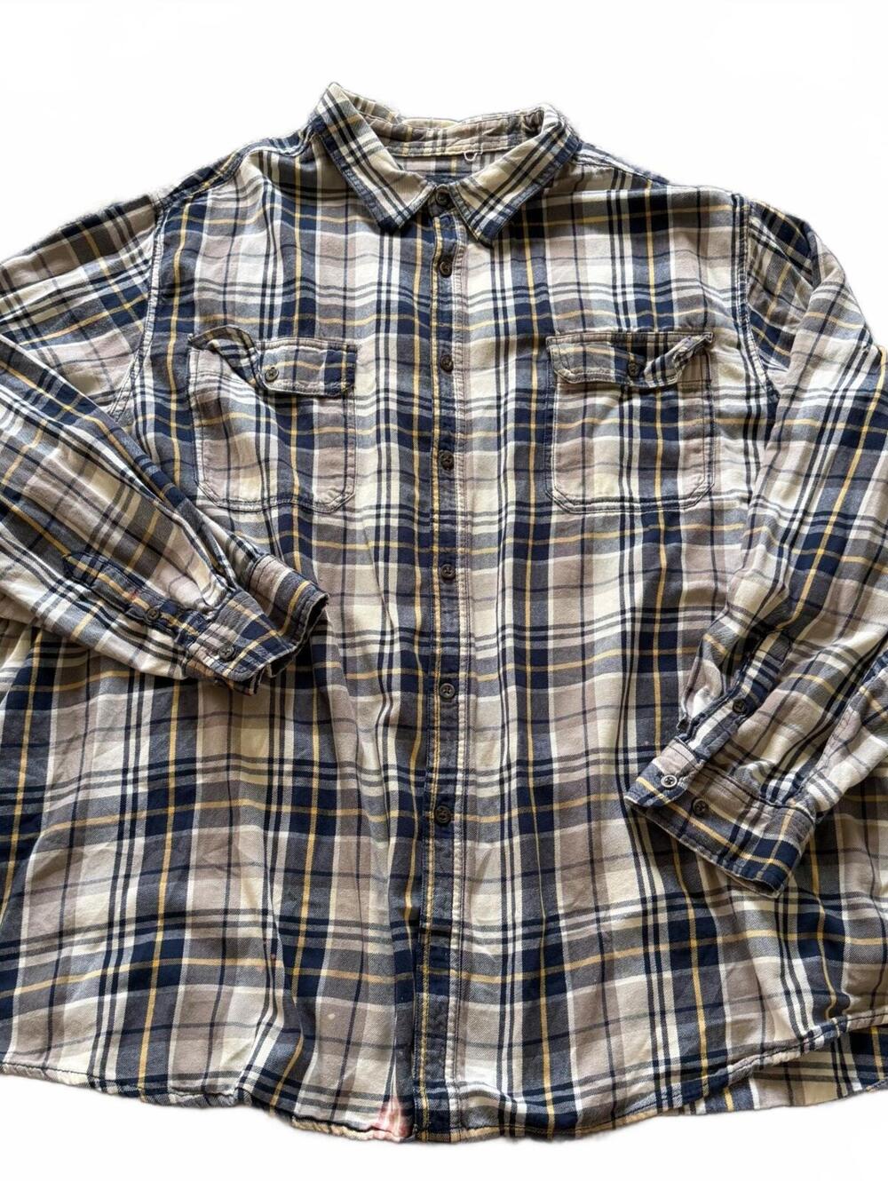 Faded Glory Mens 4XL Blue Tan Plaid Flannel Shirt Oversized Grunge Workwear